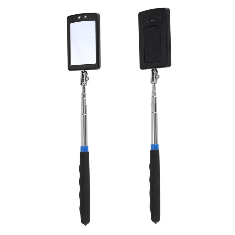 Telescoping Inspection Mirror: Alloy Steel & Solid ABS Build, 2 Extra Bright LED Lights, 360 Degree Swivel Mirror - Adjustable Length, Nonslip Grip Flexible Inspection Tool for Mechanics, Machinists, - Image 3