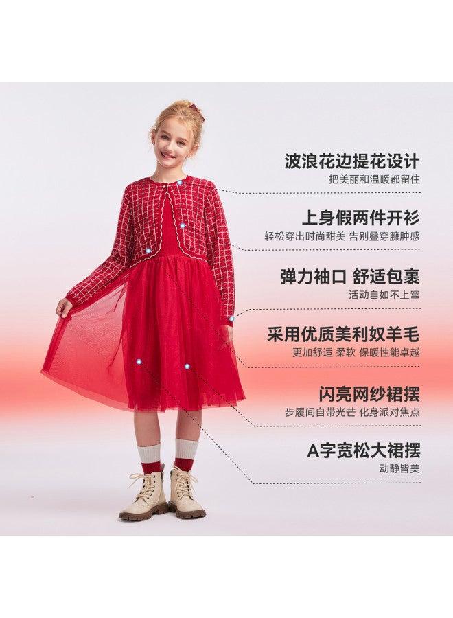 Hush Puppies فستان طويل الأكمام لسلسلة العطلات للبنات، زي رأس السنة لموسم الربيع/الخريف، فستان للأطفال، تنورة شبكية، فستان سنة الأبراج - Image 3
