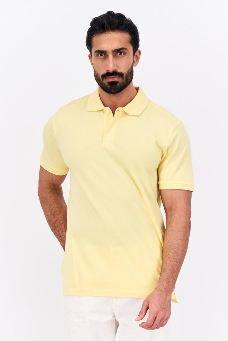 GAP Men Regular Fit Plain Short Sleeves Polo, Yellow - Image 1