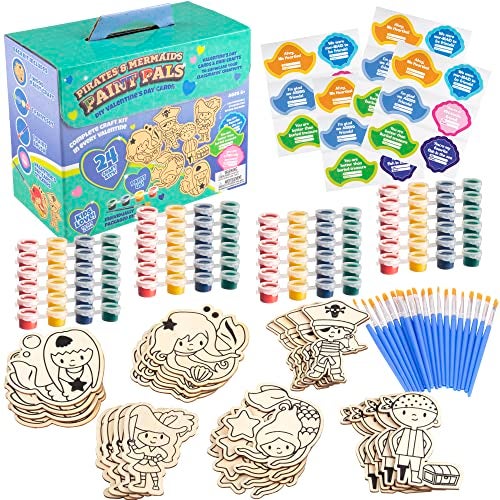 SCS Direct Mermaid Pirate Wood Painting Kits 24 ct Goodie Bag Party Favors for Kids Birthday Party School Classroom Prizes Each Craft Comes w Brush Paints Easter Basket Stuffer Gifts for Boys Girls - Image 1