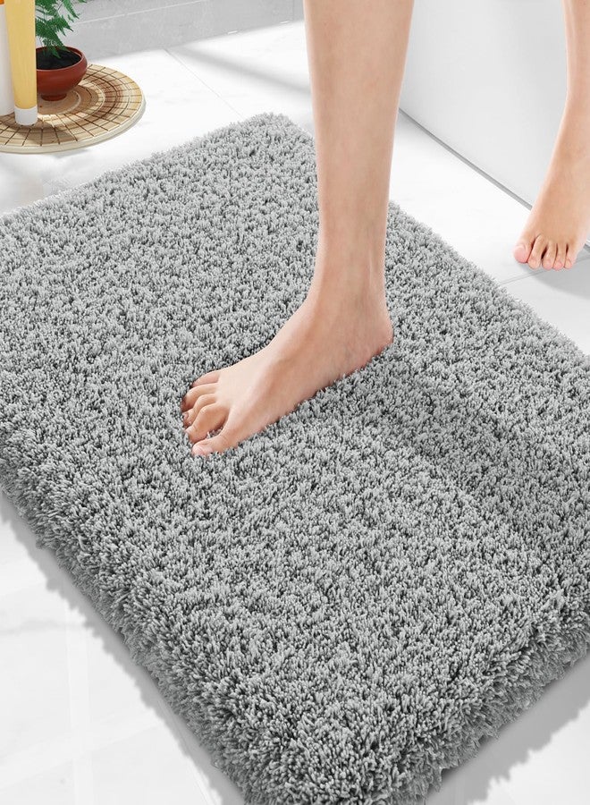 Yimobra Bathroom Rugs Non Slip Washable 24x17, Ultra Soft and Water Absorbent Bath Mats, Plush Fluffy Shower Mat Outside, Microfiber Thick Matts for Bathroom Floor/Sink, Pure Gray - Image 1
