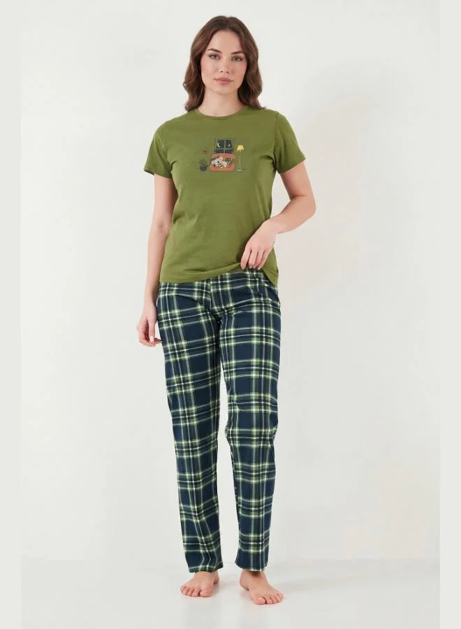 ليلا Lela Cotton Regular Fit Patterned Crew Neck Pajama Set Women's PAJAMA SET 65790784