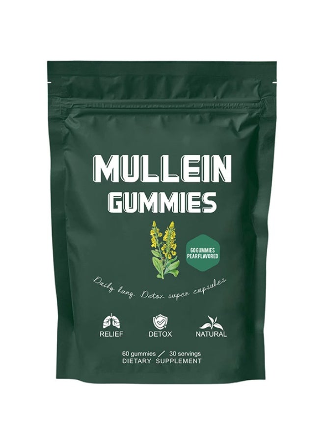 Mullein Leaf Extract Gummies For Lung Cleanse Vegan Mullein Gummies For Lung With Quercetin & Bromelain Vitamin D3 For Calm & Gut Health Chewable Herbal Supplements 60 Counts