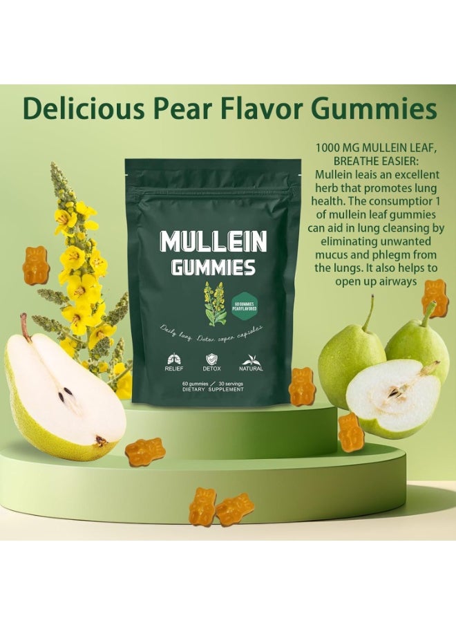 Mullein Leaf Extract Gummies For Lung Cleanse Vegan Mullein Gummies For Lung With Quercetin & Bromelain Vitamin D3 For Calm & Gut Health Chewable Herbal Supplements 60 Counts
