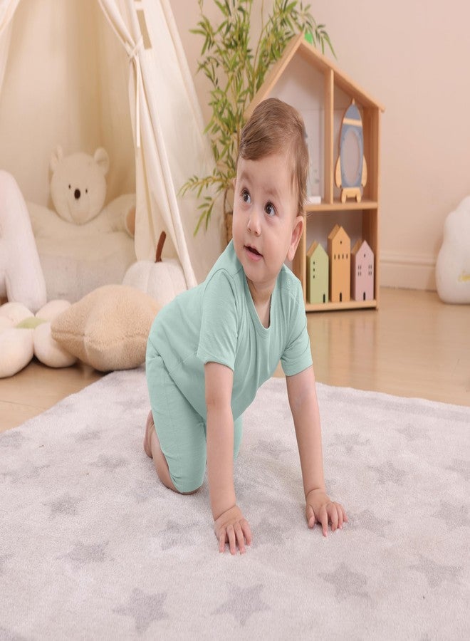 GUISBY Baby Short Sleeve Bodysuit Snap Crotch Closure Cotton Pajamas for Baby 3-Packs Grey Blue+Grey Green+Grey Silver 0-3 Months - Image 5