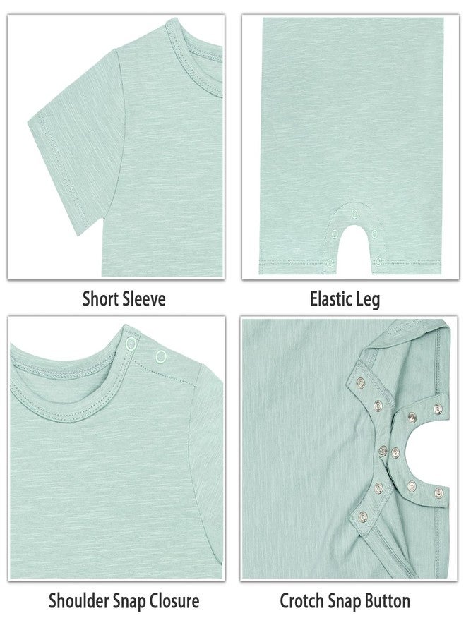 GUISBY Baby Short Sleeve Bodysuit Snap Crotch Closure Cotton Pajamas for Baby 3-Packs Grey Blue+Grey Green+Grey Silver 0-3 Months - Image 2