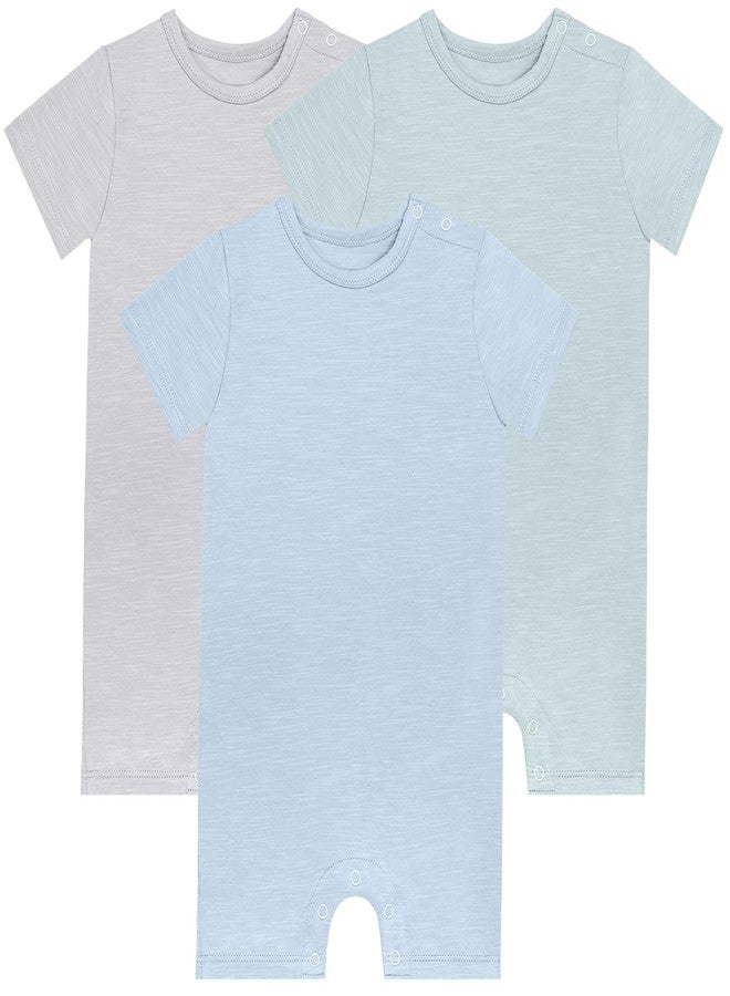 GUISBY Baby Short Sleeve Bodysuit Snap Crotch Closure Cotton Pajamas for Baby 3-Packs Grey Blue+Grey Green+Grey Silver 0-3 Months - Image 1