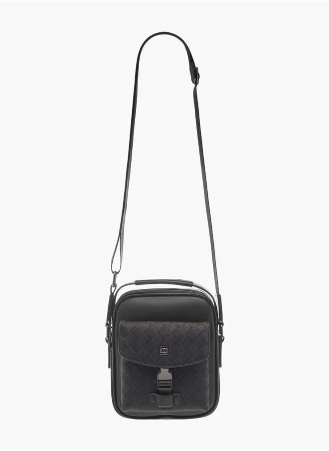 DUCHINI Mens Textured Crossbody Bag With Detachable Strap And Zip Closure