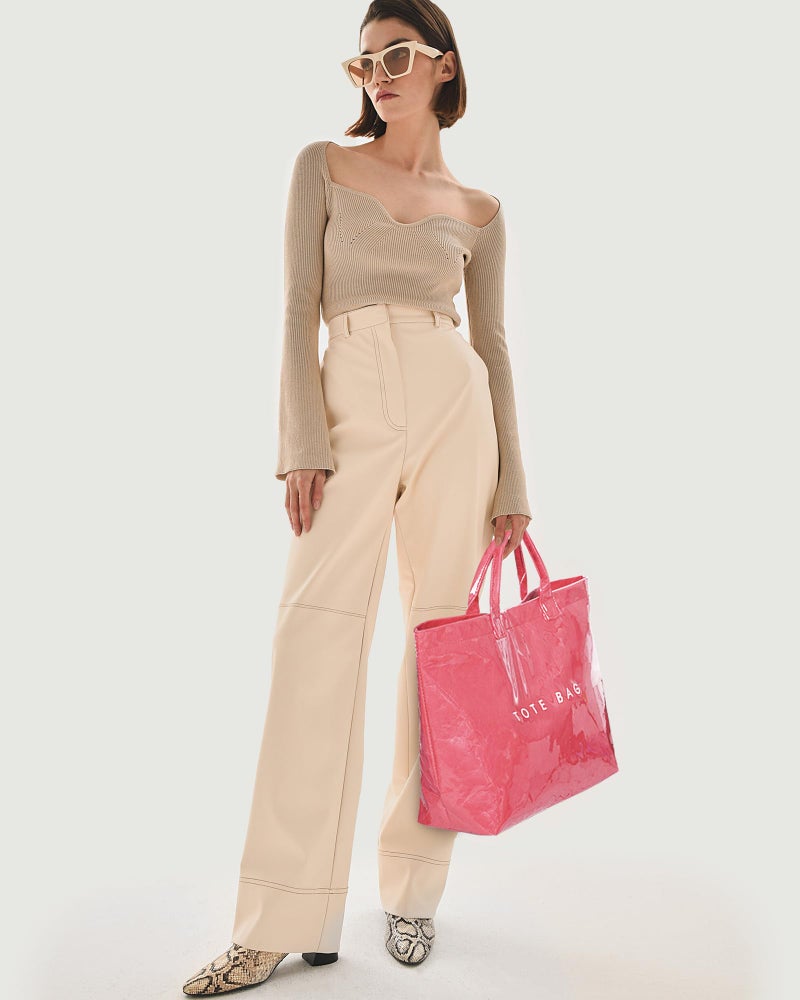 Lushandy PVC Tote Bag for Women Large Plastic Tote Bag for Work Letter Print Hobo bag Kraft Paper Work Handbags Purses - Image 2