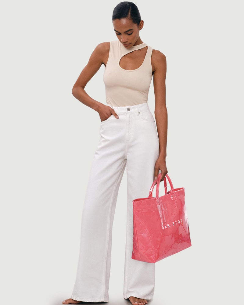 Lushandy PVC Tote Bag for Women Large Plastic Tote Bag for Work Letter Print Hobo bag Kraft Paper Work Handbags Purses - Image 3