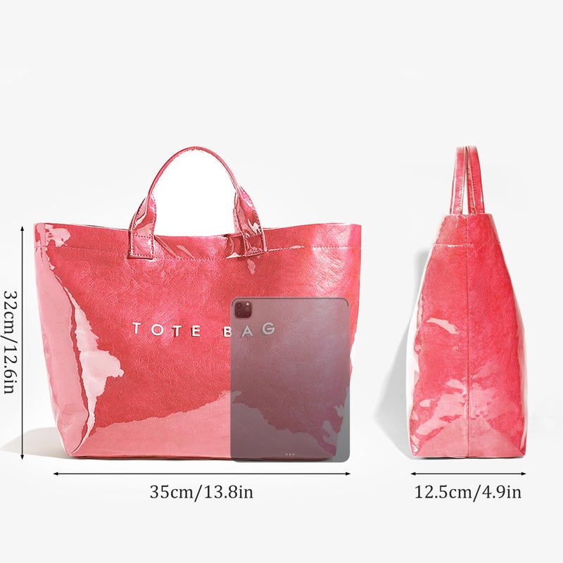 Lushandy PVC Tote Bag for Women Large Plastic Tote Bag for Work Letter Print Hobo bag Kraft Paper Work Handbags Purses - Image 5