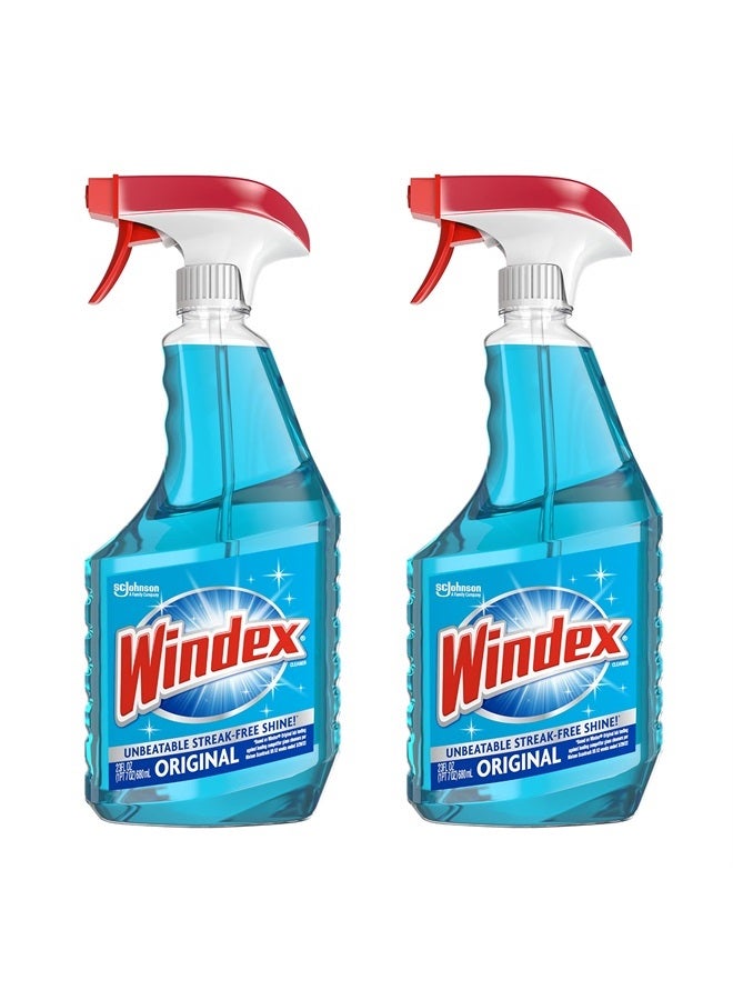 Windex Glass and Window Cleaner Spray Bottle, Bottle Made from 100% Recovered Coastal Plastic, Original Blue, 23 fl oz (Pack of 2) - Image 1