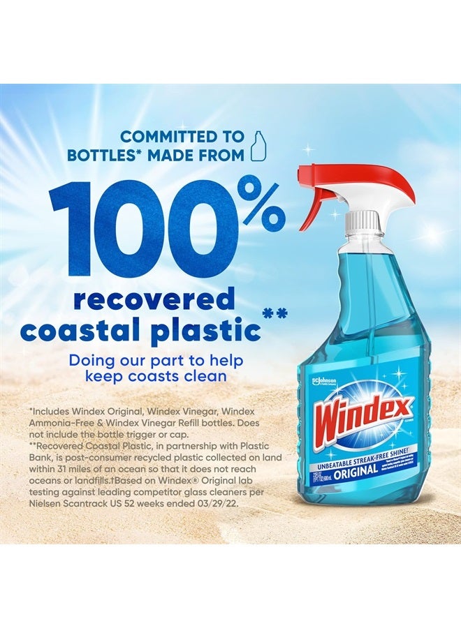 Windex Glass and Window Cleaner Spray Bottle, Bottle Made from 100% Recovered Coastal Plastic, Original Blue, 23 fl oz (Pack of 2) - Image 2