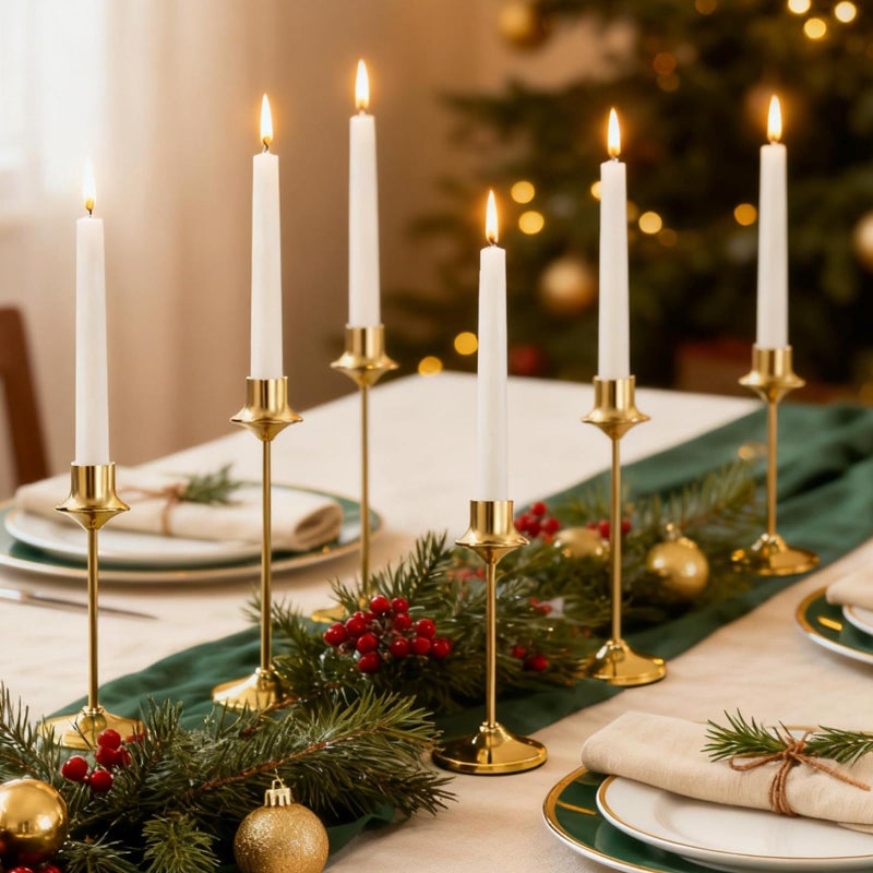 Joyyy Weighted Candlestick Holders Candle Stick Holder for Candlesticks Vintage Metal Candelabra Candlestick Holders Candle Stand for Holiday Fireplace Party Dining Home Set of 6 Gold - Image 2