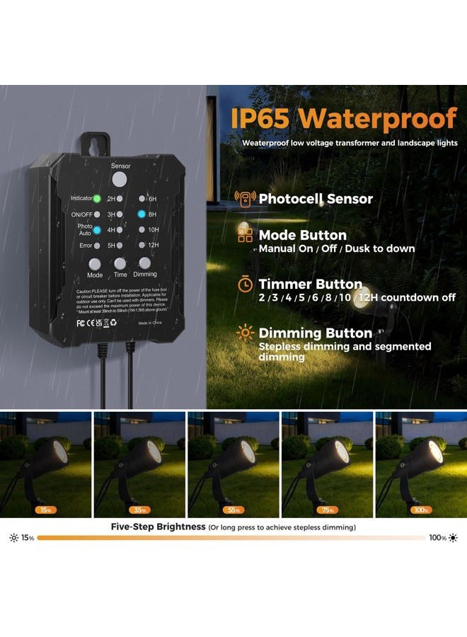COLOER All-in-One Low Voltage Landscape Lighting Kit, 8 Pack 5W LED Landscape Spotlights with 40W Transformer Photocell Sensor and Timer, IP65 Waterproof Outdoor Spot Light for Yard Garden House - Image 5