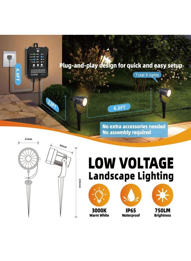 COLOER All-in-One Low Voltage Landscape Lighting Kit, 8 Pack 5W LED Landscape Spotlights with 40W Transformer Photocell Sensor and Timer, IP65 Waterproof Outdoor Spot Light for Yard Garden House - Image 2