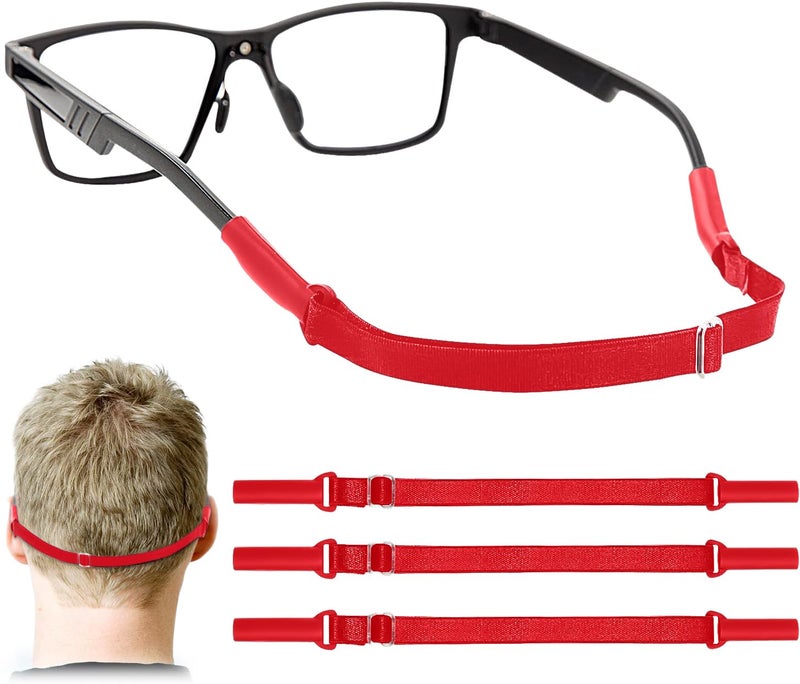 Enenfly Adjustable Glasses Straps - 3 Pack No Tail Eyewear Retainer for Men, Women, Kids – Fits Eyeglasses & Sunglasses,Red(7.5-13.5 inch) - Image 1