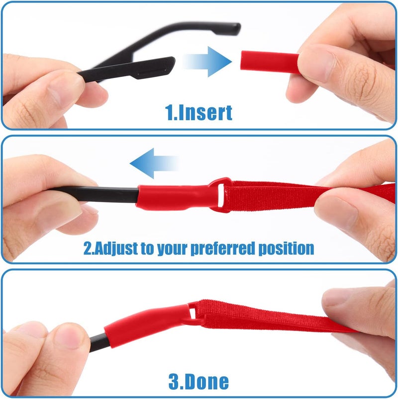Enenfly Adjustable Glasses Straps - 3 Pack No Tail Eyewear Retainer for Men, Women, Kids – Fits Eyeglasses & Sunglasses,Red(7.5-13.5 inch) - Image 3