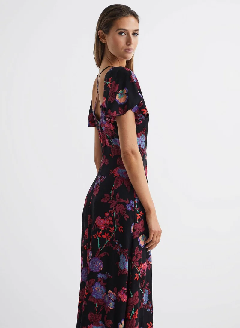 REISS Printed Cape Sleeve Dress