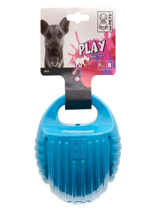 M-PETS Arco Ball, Durable Fetch Toy with Built-in Squeaker, Textures Prevents Plaque, Tartar, Handle for Easy to Grab & Toss, for Chew, Exercise, Suitable for Dogs, Puppies, Blue, Medium - Image 1
