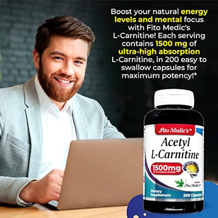 FITO MEDIC'S Lab - l carnitine - 1500 mg per Serving, 200 Capsules, l-carnitine - High Potency of - Acetyl l-carnitine -Supports Natural Energy Production, Supports Memory-Focus - carnitine - High Absorption. - Image 2