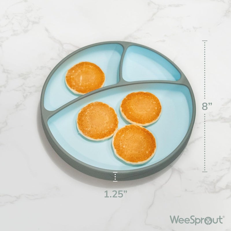 WeeSprout Silicone Suction Plate  TwoTone Baby Plate with Suction Cup  Sectioned Divided Dish for Kids Infants Toddlers  FoodGrade Silicone Dinnerware SkyMatte Green - Image 2