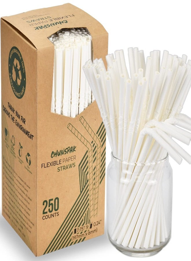 chunspak Bendable Paper Straws for Drinking, White, 7 3/4 inches, 250 Count - Great for Kids, Elderly, Home and Restaurant - Image 1