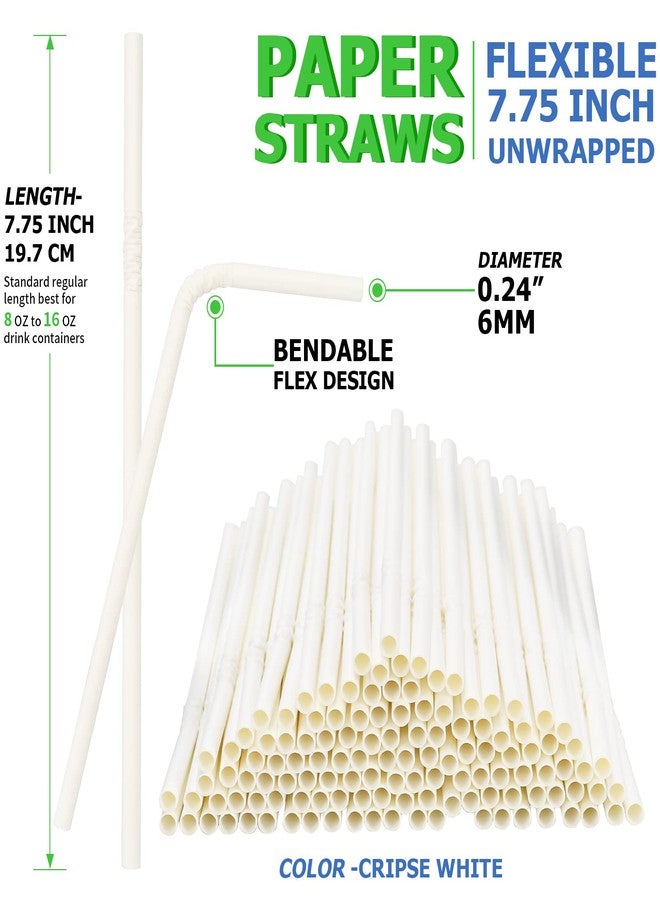 chunspak Bendable Paper Straws for Drinking, White, 7 3/4 inches, 250 Count - Great for Kids, Elderly, Home and Restaurant - Image 2