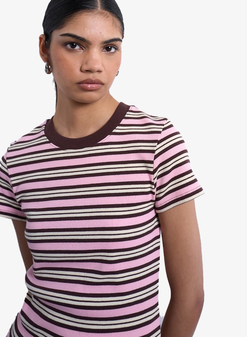 TOPSHOP Casual Short Sleeve Stripe Ribbed T-Shirt - Image 3