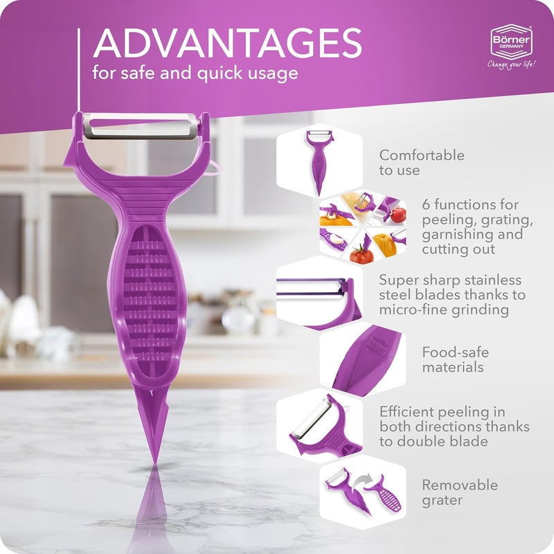 Börner by Reston Lloyd Vegetable Peeler, Garnish Knife, Nutmeg/Garlic Grater, Made in Germany, Purple - Image 4