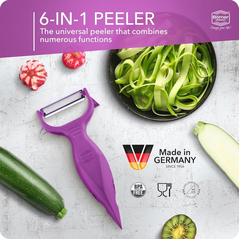 Börner by Reston Lloyd Vegetable Peeler, Garnish Knife, Nutmeg/Garlic Grater, Made in Germany, Purple - Image 3