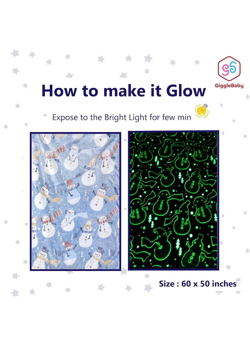giggleBABY - GiggleBaby Snuggly Glow Blanket for Kids Aged 0-10 Years - 60x48inches Soft Material with Sherpa Edge Lining - Ideal Birthday Christmas Baby Shower Gift(Winter Snowman) - Image 1