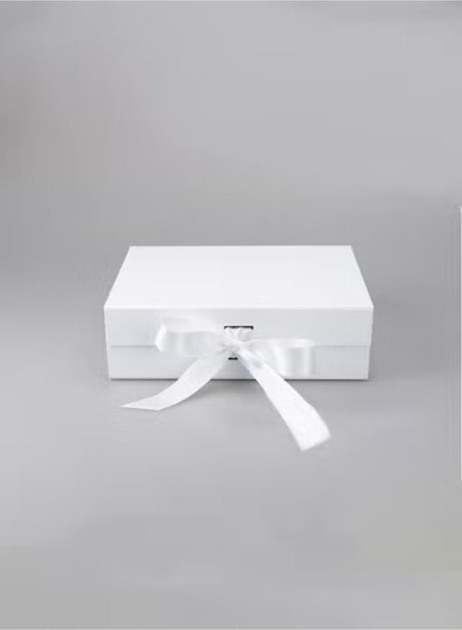 MANBO White Magnetic Gift Box with Ribbon, Foldable Lid, One-Step Easy Assembly, Gift Packaging Box 25×22×9 cm / 9.84×8.66×3.54 inch - Image 4