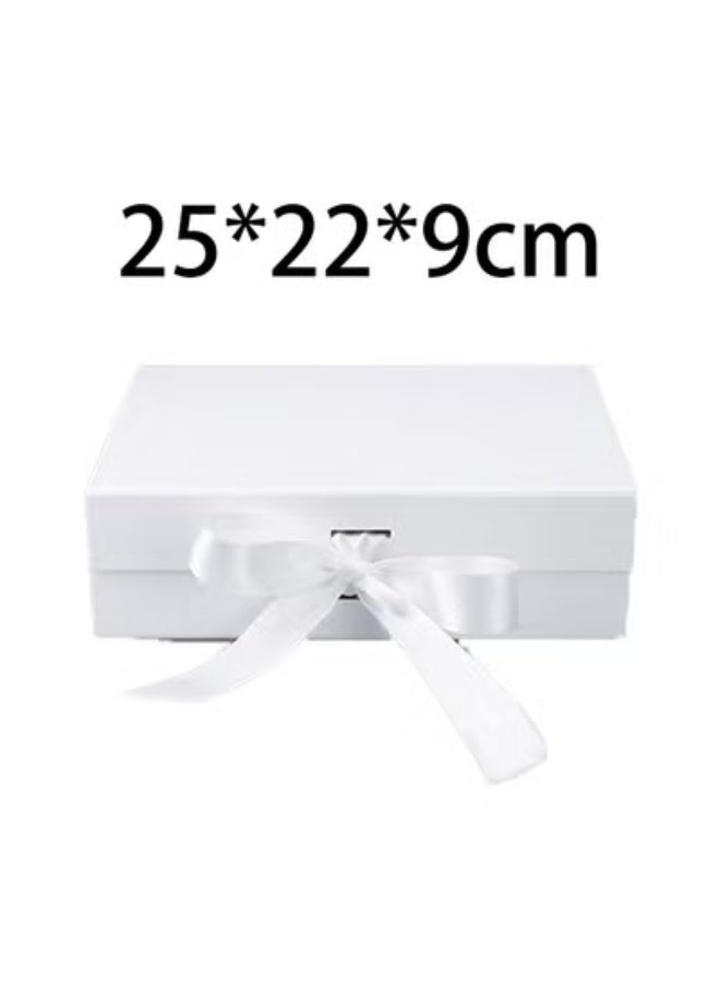 MANBO White Magnetic Gift Box with Ribbon, Foldable Lid, One-Step Easy Assembly, Gift Packaging Box 25×22×9 cm / 9.84×8.66×3.54 inch - Image 1