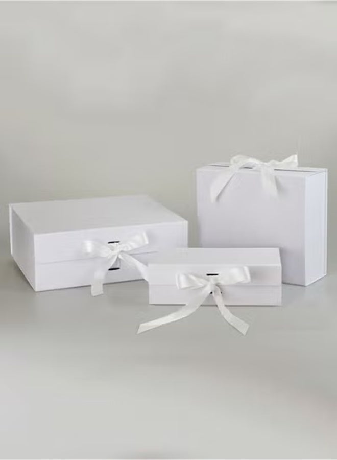 MANBO White Magnetic Gift Box with Ribbon, Foldable Lid, One-Step Easy Assembly, Gift Packaging Box 25×22×9 cm / 9.84×8.66×3.54 inch - Image 2
