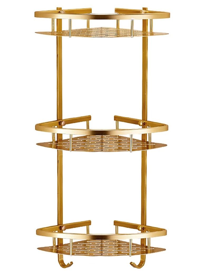 هومار كيت زاوية علبة الدش، منظم الدش من 3 طبقات، رف دش لاصق من الألومنيوم مثبت على الحائط بدون حفر للمرحاض والشامبو والمسكن والمطبخ ذهبي - Image 5