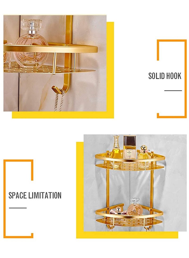 هومار كيت زاوية علبة الدش، منظم الدش من 3 طبقات، رف دش لاصق من الألومنيوم مثبت على الحائط بدون حفر للمرحاض والشامبو والمسكن والمطبخ ذهبي - Image 4