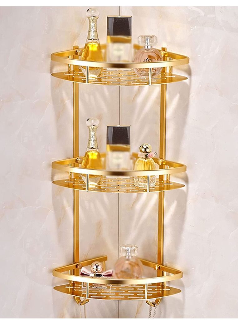 هومار كيت زاوية علبة الدش، منظم الدش من 3 طبقات، رف دش لاصق من الألومنيوم مثبت على الحائط بدون حفر للمرحاض والشامبو والمسكن والمطبخ ذهبي - Image 1