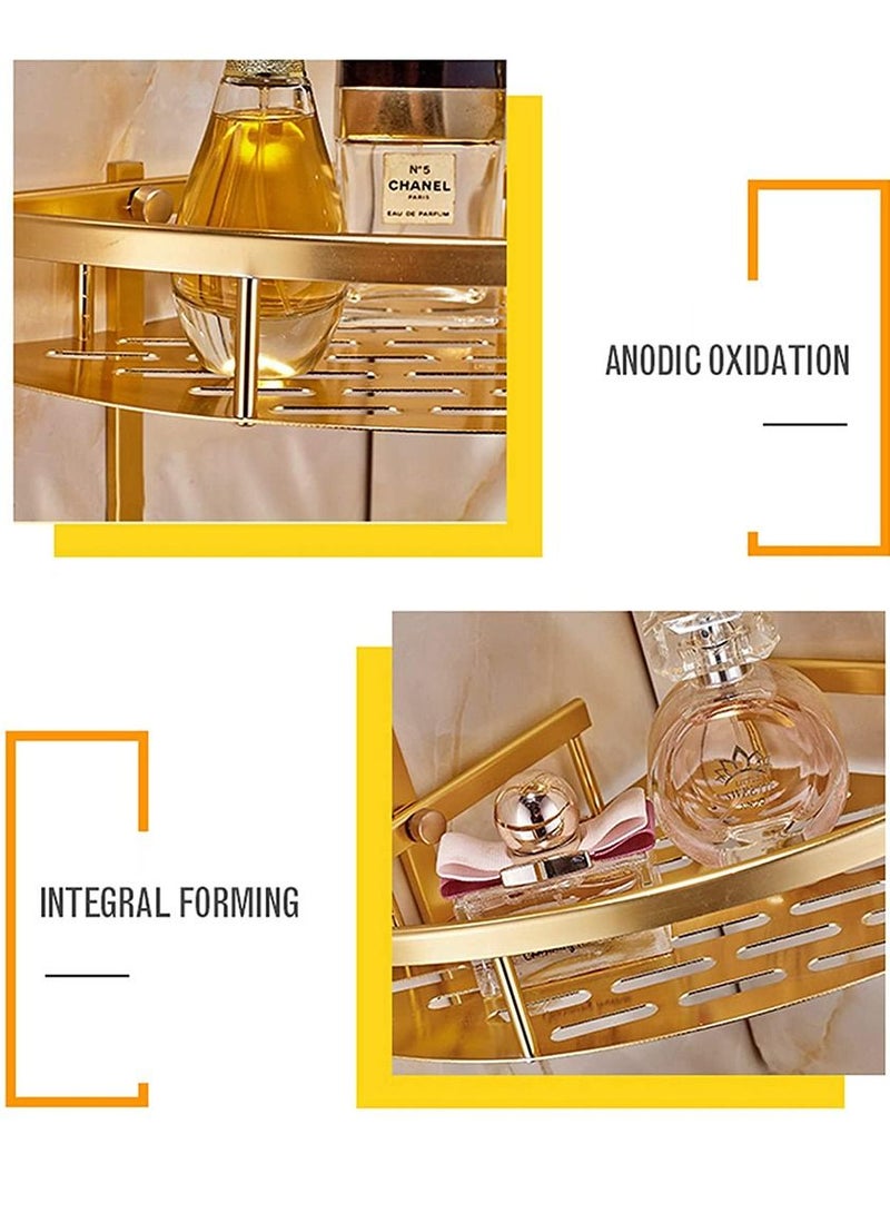 هومار كيت زاوية علبة الدش، منظم الدش من 3 طبقات، رف دش لاصق من الألومنيوم مثبت على الحائط بدون حفر للمرحاض والشامبو والمسكن والمطبخ ذهبي - Image 3