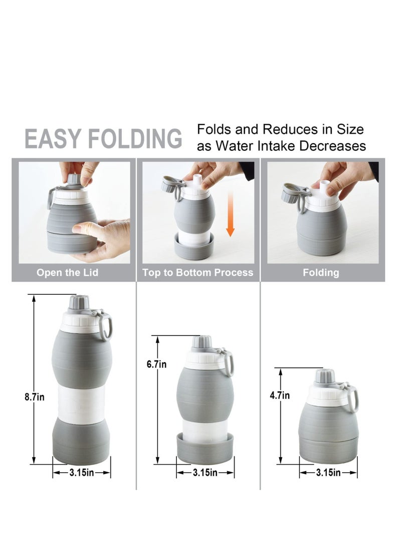 SYOSI Collapsible Water Bottles BPA Free Silicone Travel Mug Reusable Water Bottle for Hot and Cold Drinks Portable Leak-Proof Sports Water Bottle with Hiking Buckle Gray 20 Oz 600 ml - Image 4