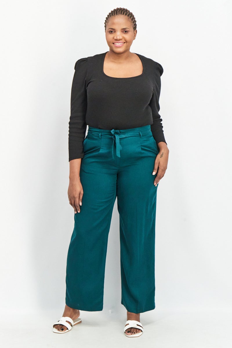 GERRY WEBER Women Regular Fit Solid Palazzo Pants, Dark Green - Image 4