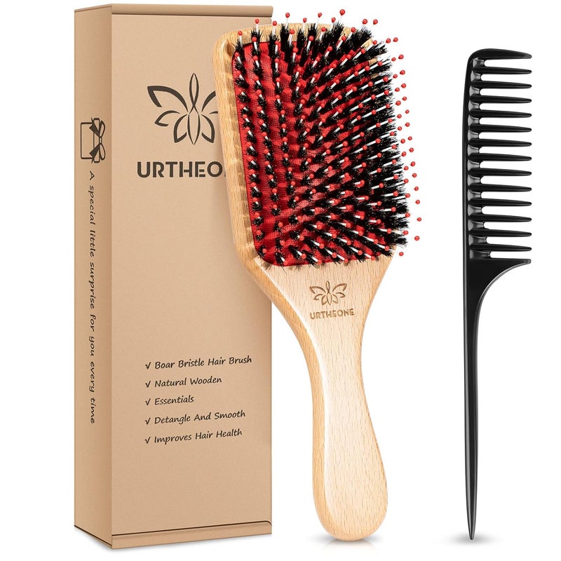Hair BrushBoar Bristle Hair Brushes and Hair Comb Set for Women Men Kids Best Natural Wooden Paddle Hairbrush for Wet or Dry Hair