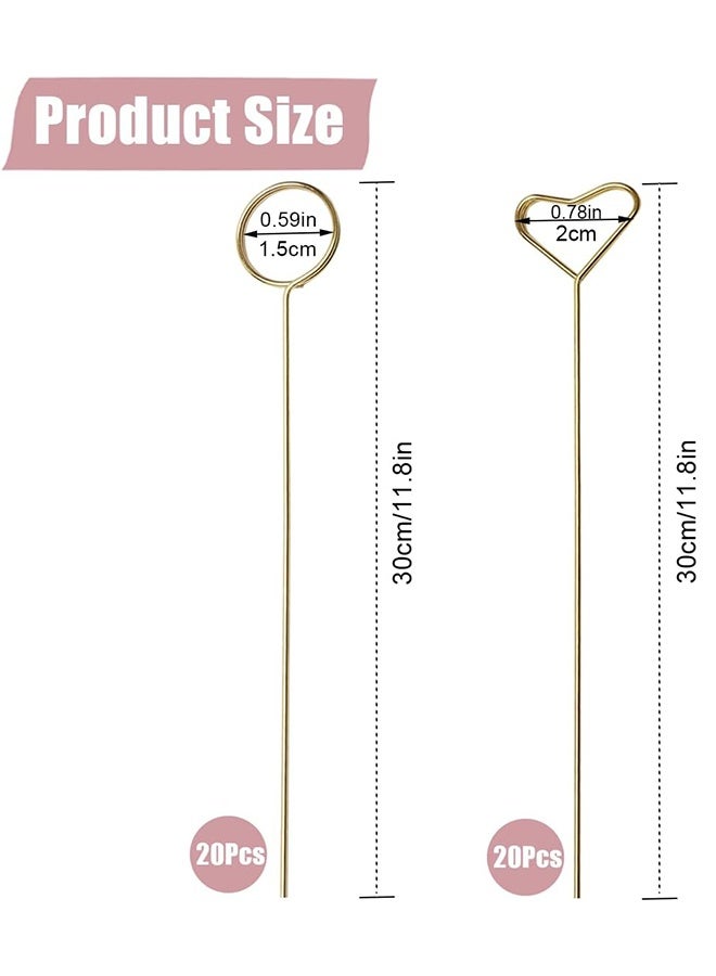 HY 40 Pcs Floral Pick Card Holder, Card Holder for Flower Arrangement, Gift Card Tree Holder, Photo Memo Holder Pick Stick, 12 Inch Suitable for Wedding Birthday Party Flower Gifts (Round&Heart) - Image 2