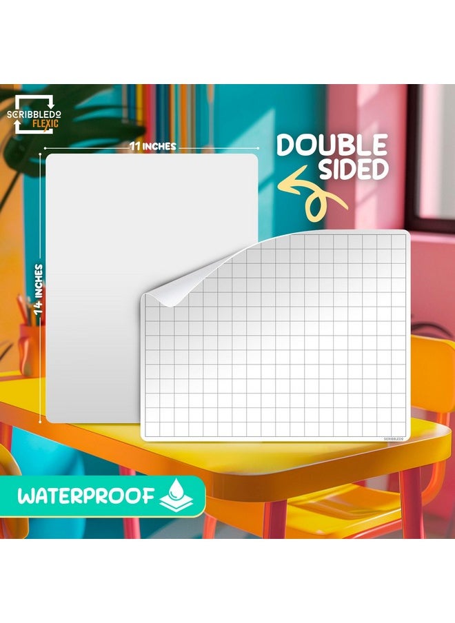 Scribbledo Large Grid Dry Erase Sheets 11”X14” Math Practice Small White Board Sheets Math Manipulatives Quad Graph Whiteboard Sheets Math Supplies Homeschool Teacher Students Classroom Pack Of 10  - Image 2