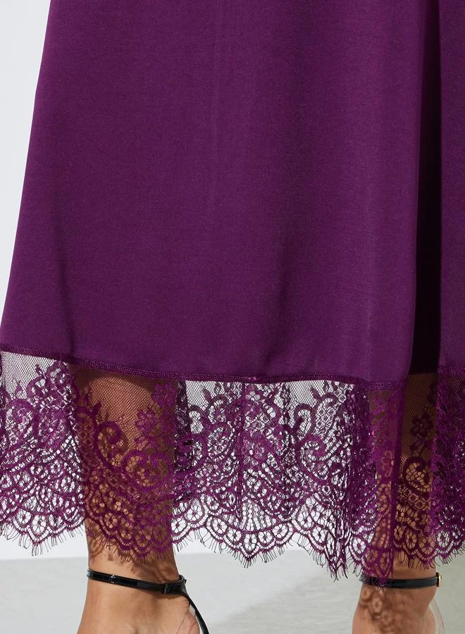 Styli  Purple Solid Lace Hem A-Line Maxi Dress for Women | Best Price UAE