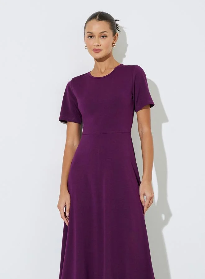 Styli  Purple Solid Lace Hem A-Line Maxi Dress for Women | Best Price UAE
