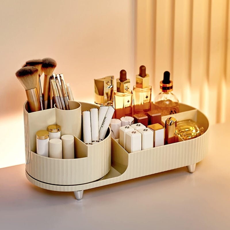 EXPORTTANZA Makeup Organizer for Vanity, 2-in-1 360° Rotating Makeup Organizer with Fixed Makeup Brush Holder, Large Cosmetic Vanity Organizer for Bedroom & Bathroom Countertops - Image 5