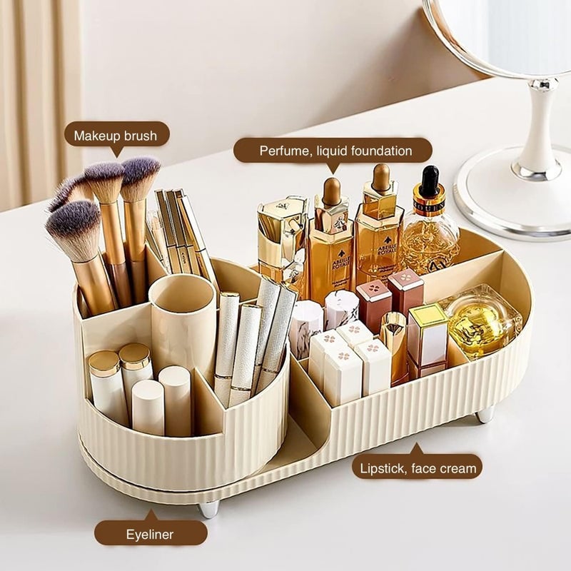 EXPORTTANZA Makeup Organizer for Vanity, 2-in-1 360° Rotating Makeup Organizer with Fixed Makeup Brush Holder, Large Cosmetic Vanity Organizer for Bedroom & Bathroom Countertops - Image 2