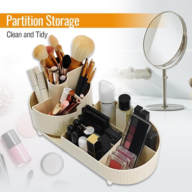 EXPORTTANZA Makeup Organizer for Vanity, 2-in-1 360° Rotating Makeup Organizer with Fixed Makeup Brush Holder, Large Cosmetic Vanity Organizer for Bedroom & Bathroom Countertops - Image 4