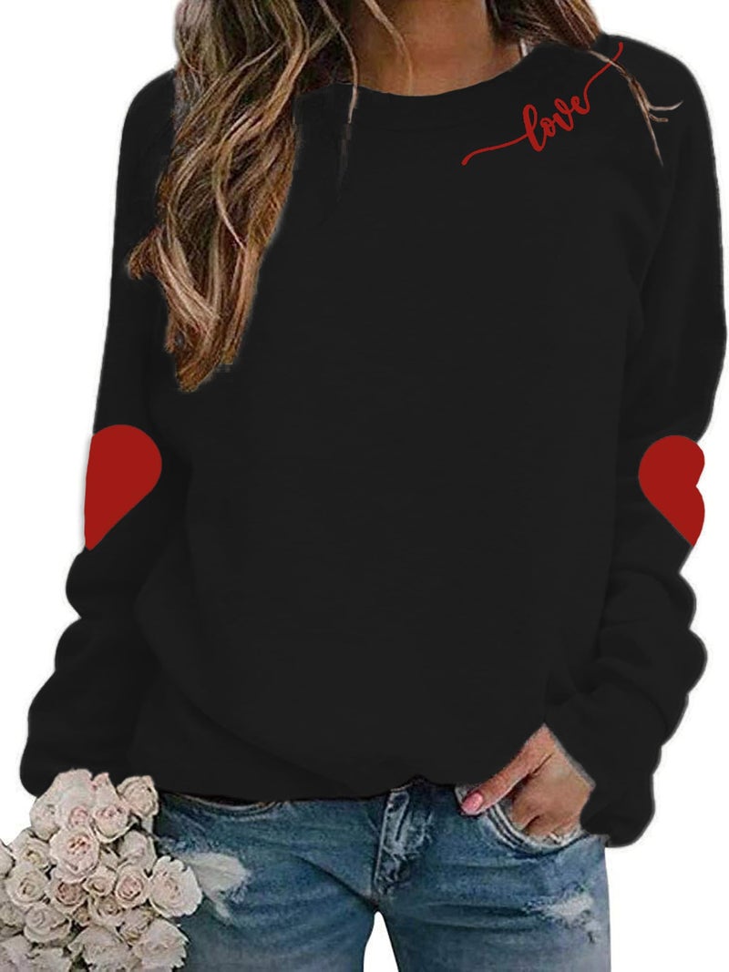 BEIDEFY Valentine Sweatshirt for Womens Heart Love Valentines Long Sleeve Shirts Casual Round Neck Pullover Top Black - Image 1